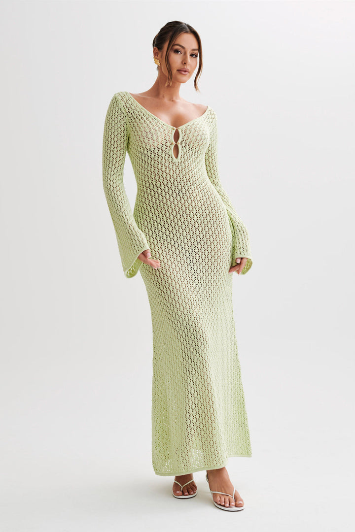 Levoire | Robe Maxi À Manches Cloche En Crochet Queue De Poisson Vert clair