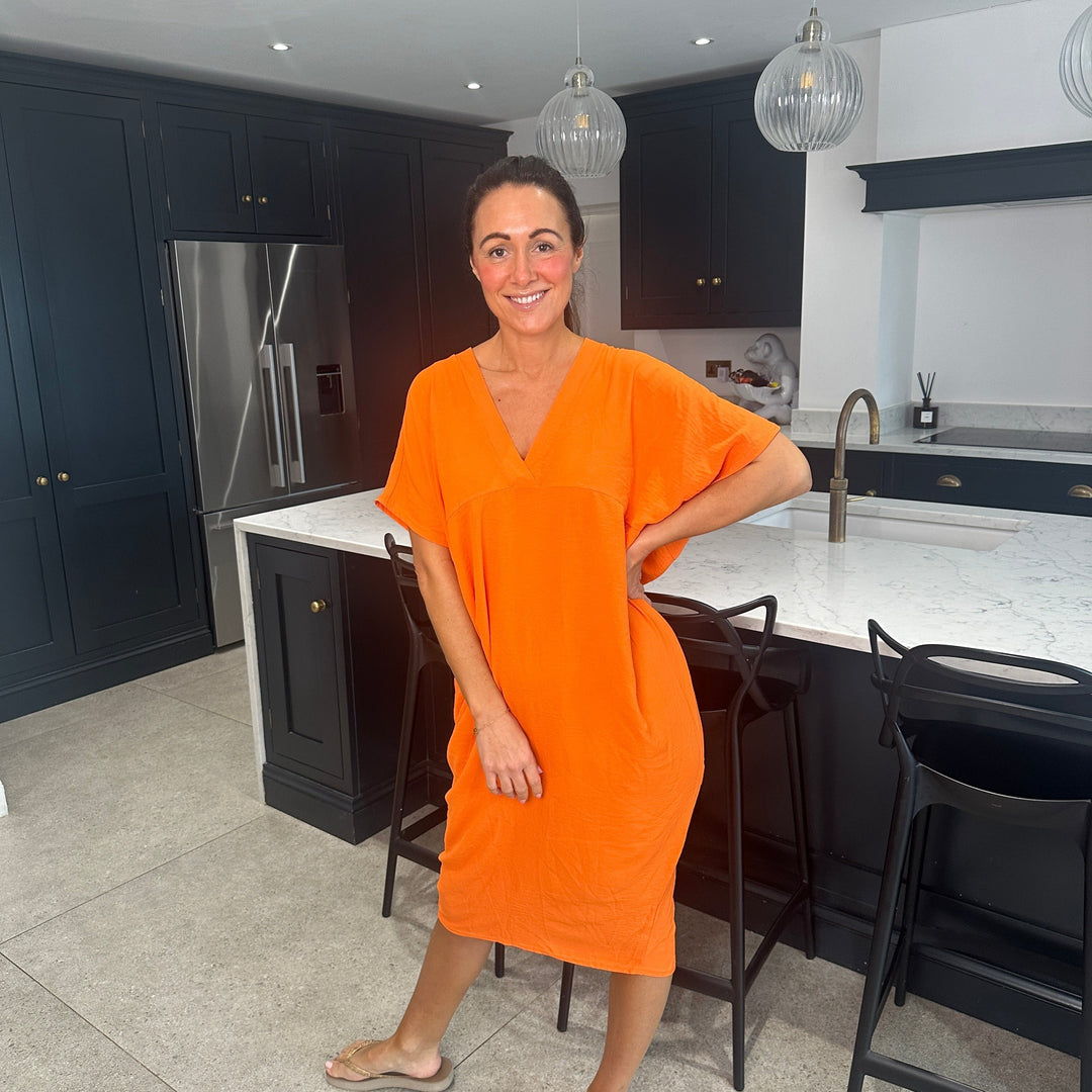 Levoire | Robe Midi Avec Décolleté En V Orange