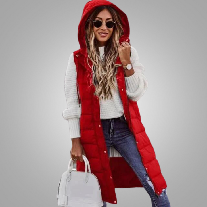 Levoire | Manteau Sans Manches Matelassé Long Avec Capuche Pour Femmes Rot