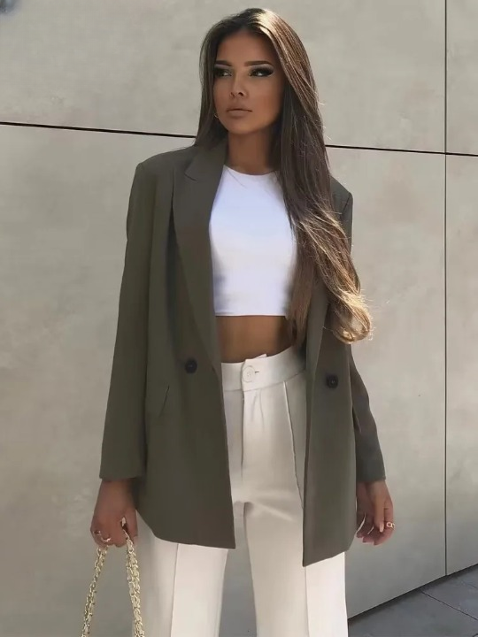 Levoire | Blazer Long Tendance Grande Taille Pour Femmes Sable