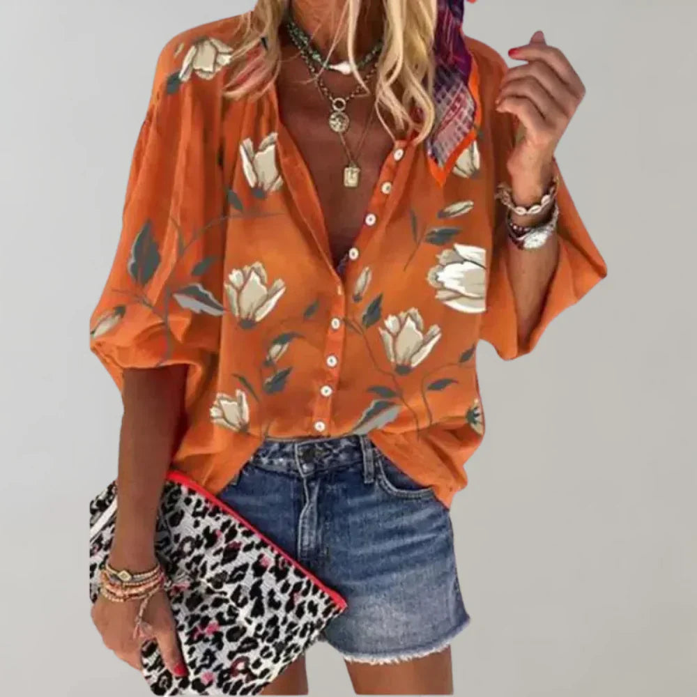 Levoire | Chemise À Motifs De Fleurs Orange