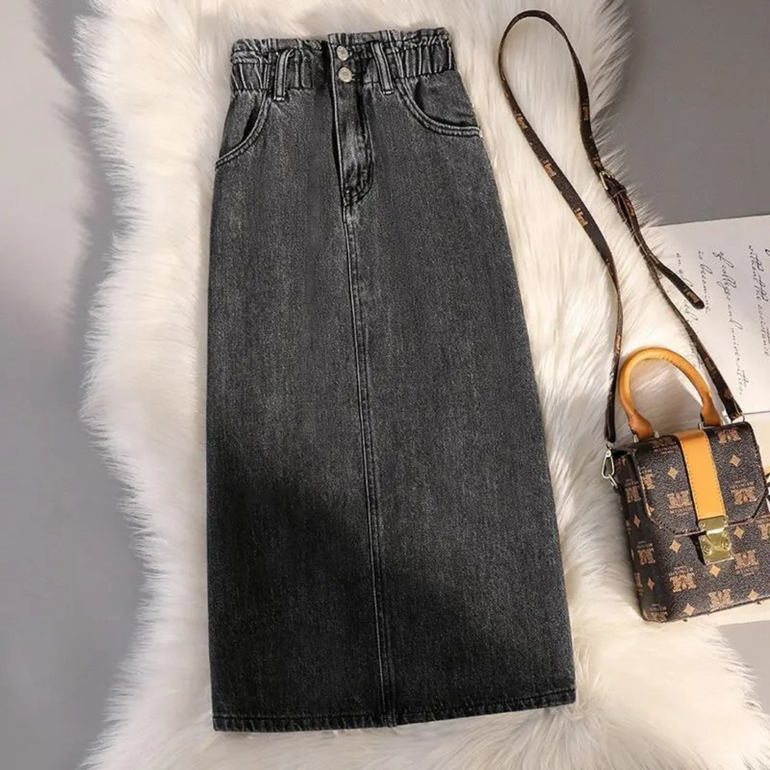 Levoire | Ceinture Élastique Bleu Noir Jupe En Jean Longue Gris foncé