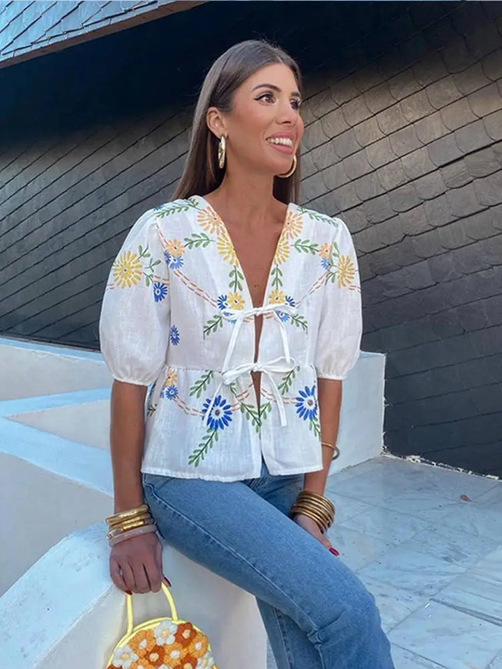 Levoire | Cravate poitrine blouse florale Blanc