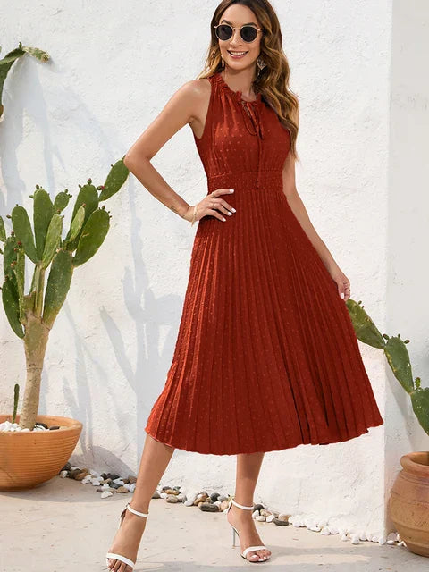 Levoire | Robe Plissée Longue Sans Manches Orange