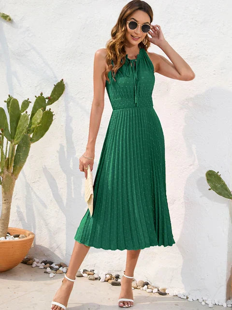 Levoire | Robe Plissée Longue Sans Manches Vert