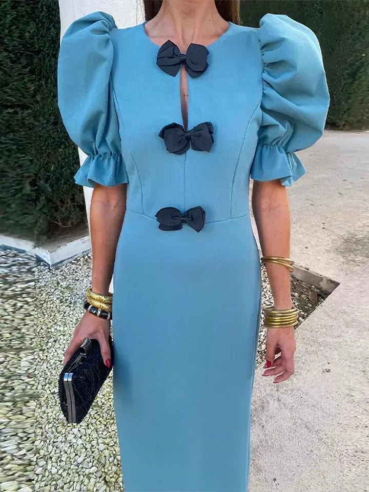 Levoire | Robe Élégante Avec Nœud Et Manches Bouffantes Bleu glace