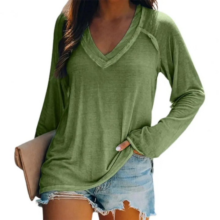 Levoire | Élégante Chemise Blanche À Col V Coupe-Vent Pour Femmes À Manches Longues Vert