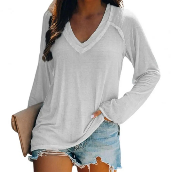 Levoire | Élégante Chemise Blanche À Col V Coupe-Vent Pour Femmes À Manches Longues Blanc