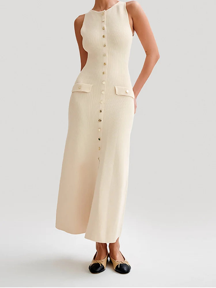 Levoire | Élégant Robe En Tricot Sans Manches Blanc