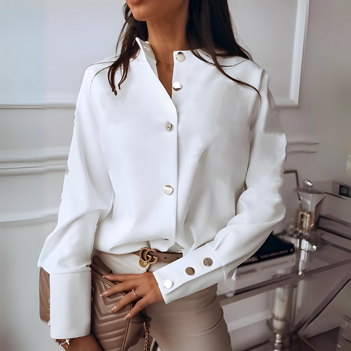 Levoire | Blouse Pour Femmes À Manches Longues Et Patte De Boutonnage En Satin Blanc