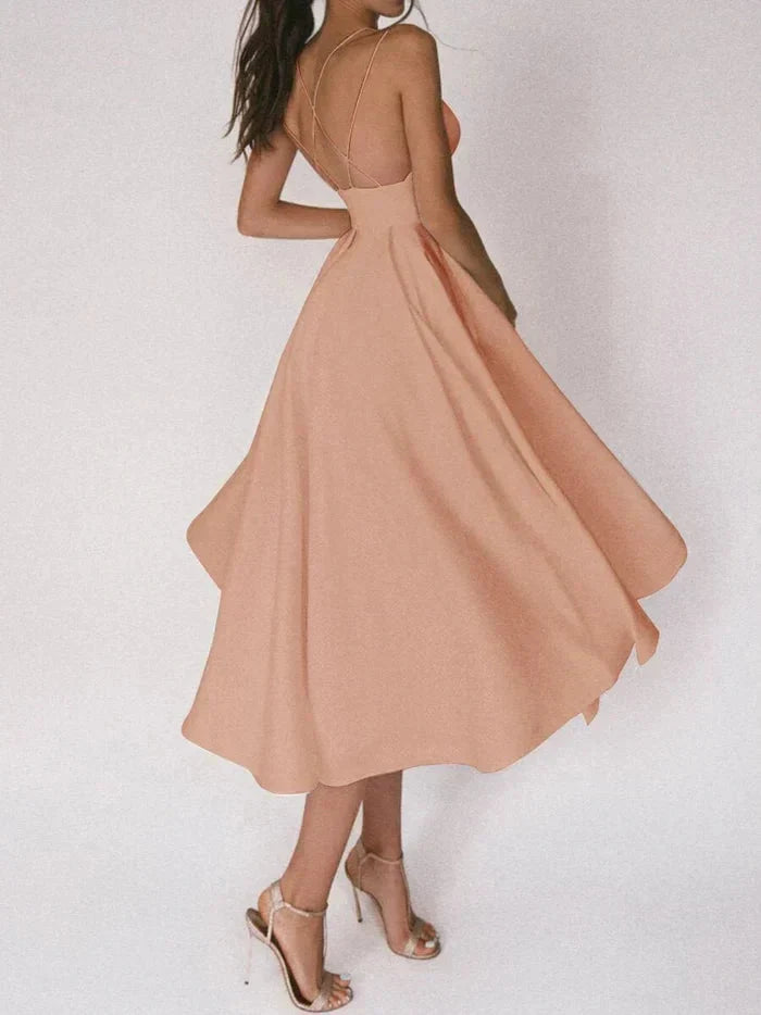 Levoire | Dos Ouvert V Neckline Ceinture Midi Robe