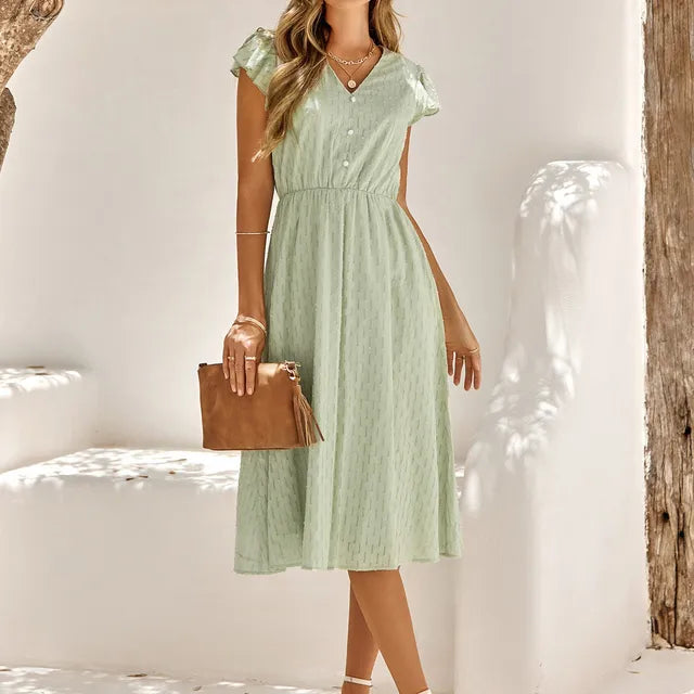 Levoire | Robe D'Été Élégante Et Polyvalente Avec Décolleté En V Vert