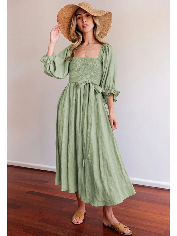 Levoire | Robe Française Avec Manches Volantes Vert