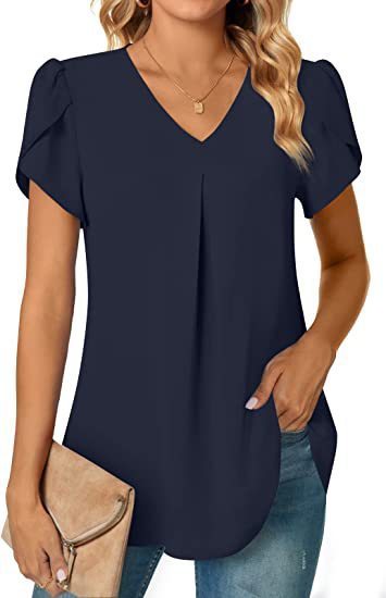 Levoire | T-Shirt Pour Femmes Décontracté Avec Col En V Bleu marine