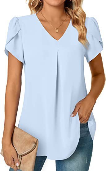 Levoire | T-Shirt Pour Femmes Décontracté Avec Col En V Bleu ciel