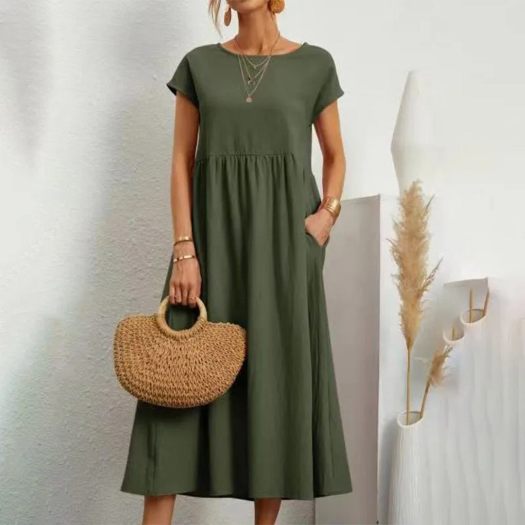 Levoire | Robe En Lin Élégante Et Confortable Avec Encolure O Vert