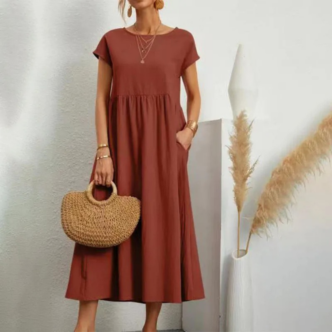 Levoire | Robe En Lin Élégante Et Confortable Avec Encolure O Braun