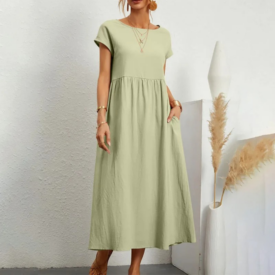 Levoire | Robe En Lin Élégante Et Confortable Avec Encolure O Vert clair