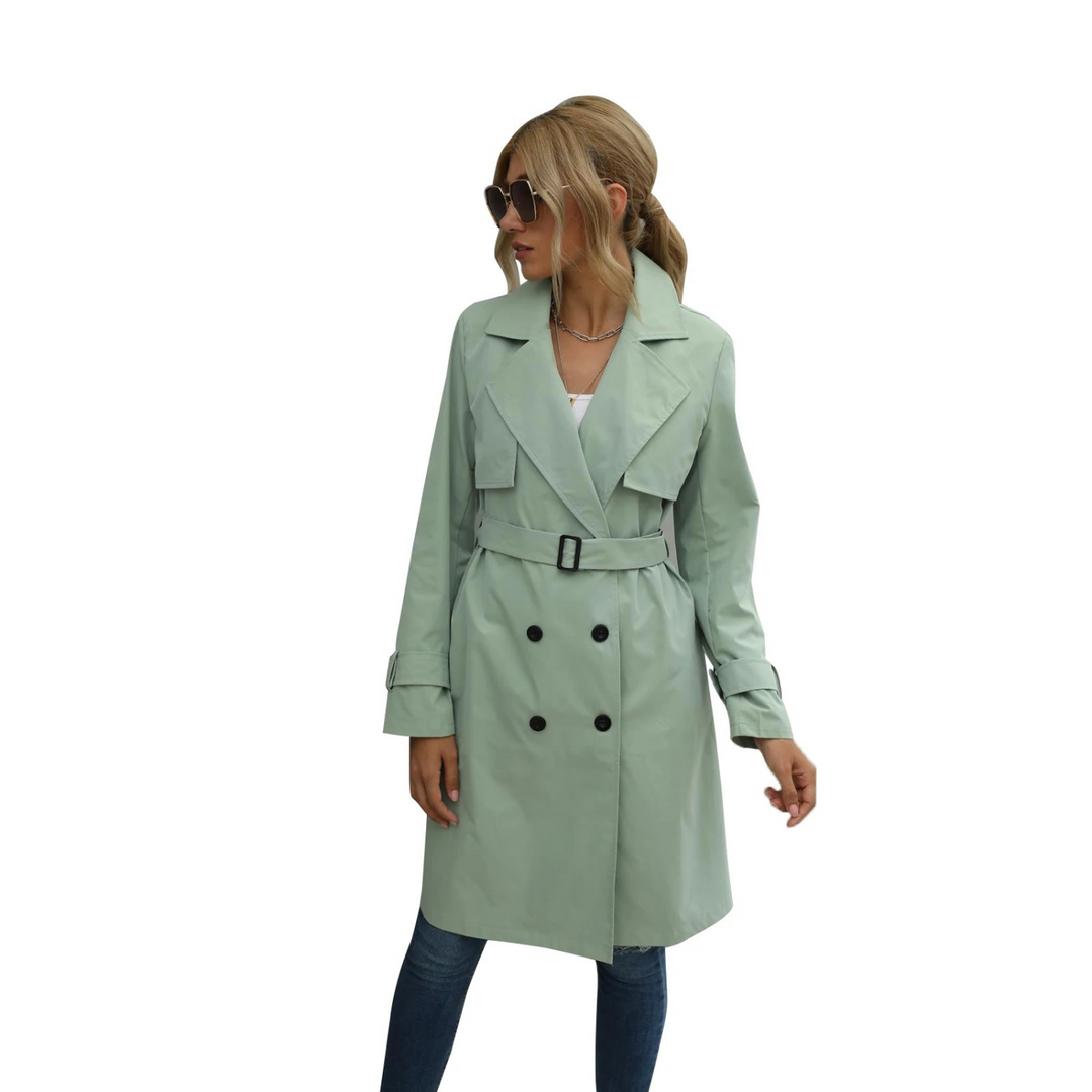 Levoire | Élégant Col Châle Avec Bouton À Revers Manteau D'Été Long Vert