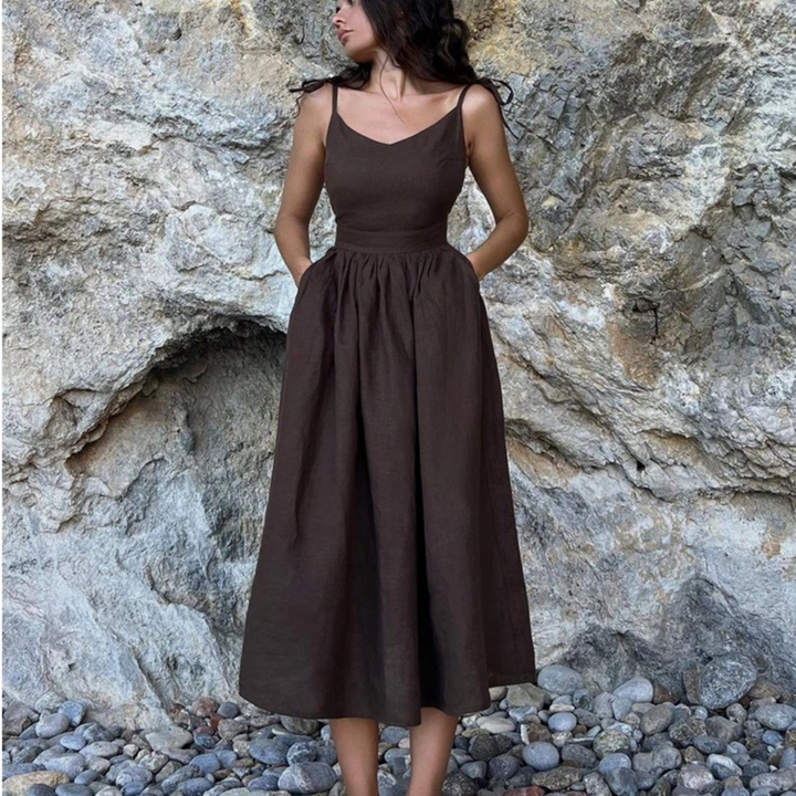 Levoire | Élégant Original Vert Confortable Robe En Lin