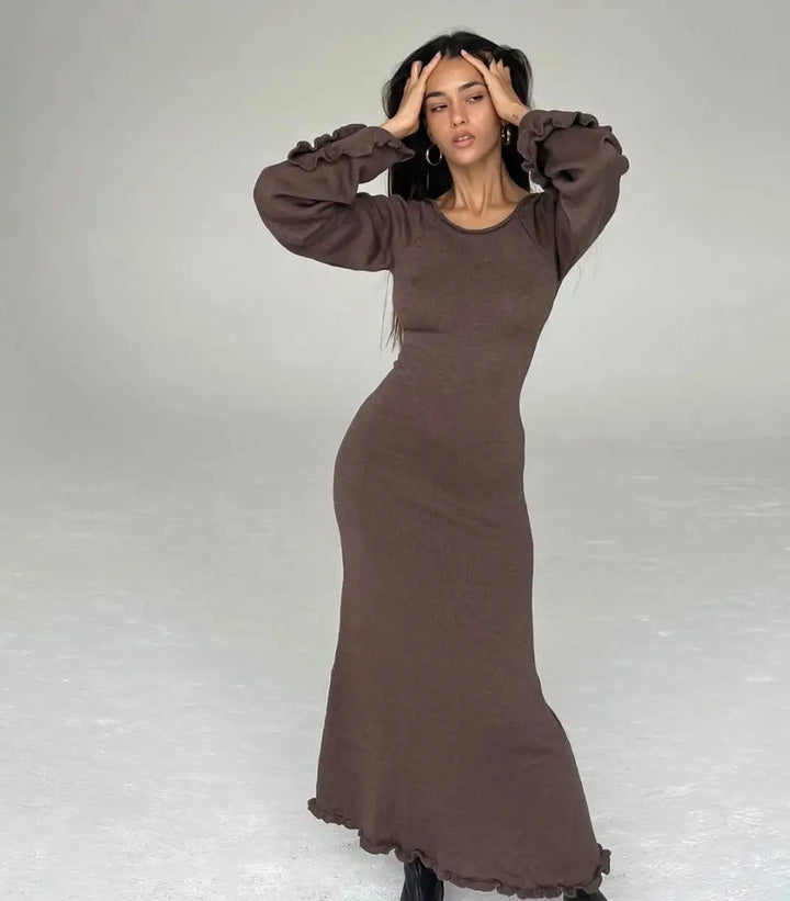 Levoire | Robe Élégante En Tricot Dos Nu Café