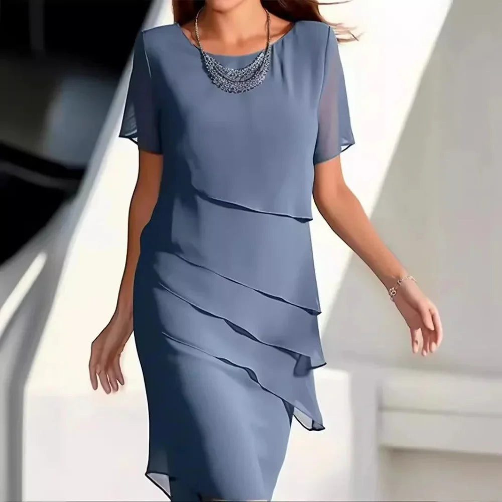 Levoire | Robe Midi Chiffon Luxe Bleu