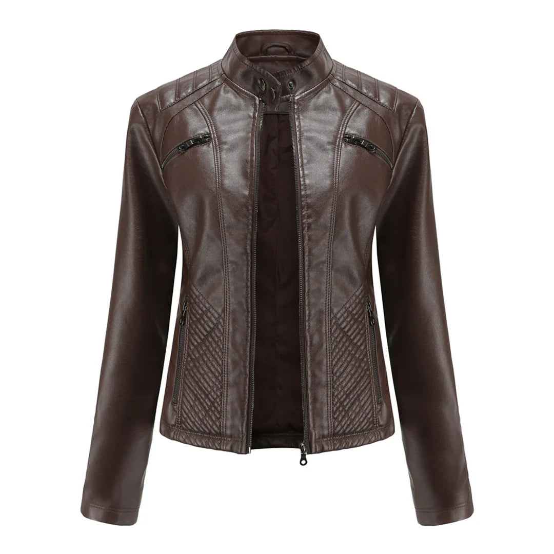 Levoire | Veste De Biker En Simili Cuir Pour Femmes Café