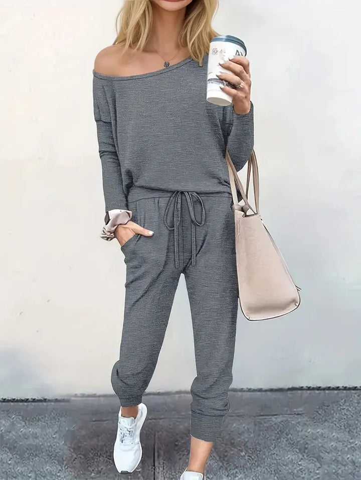 Levoire | Ensemble Deux Pièces Décontracté Chemise & Pantalon Pour Femmes Gris foncé