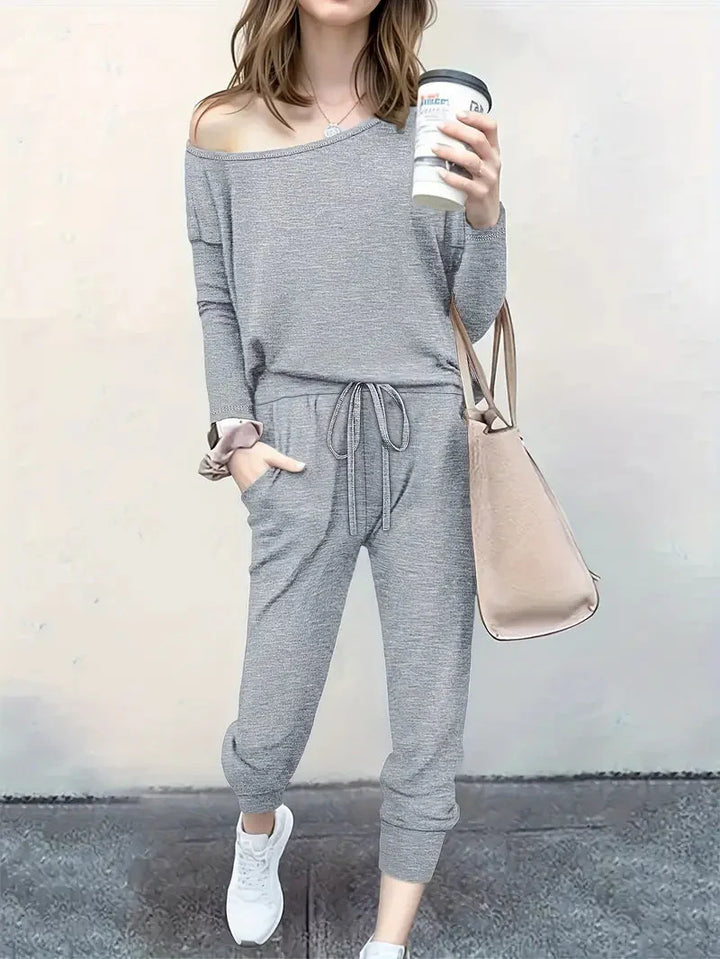 Levoire | Ensemble Deux Pièces Décontracté Chemise & Pantalon Pour Femmes Gris