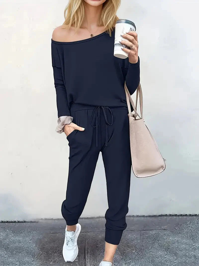 Levoire | Ensemble Deux Pièces Décontracté Chemise & Pantalon Pour Femmes Bleu marine