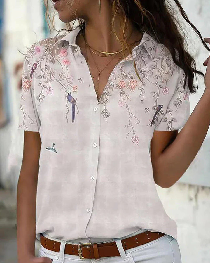 Levoire | Blouse Chic À Motif Floral Et Col Classique Rose