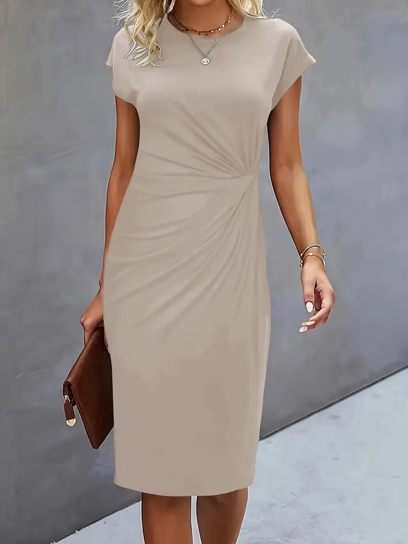 Levoire | Robe Unie Avec Encolure Ronde Et Encolure Ronde Beige