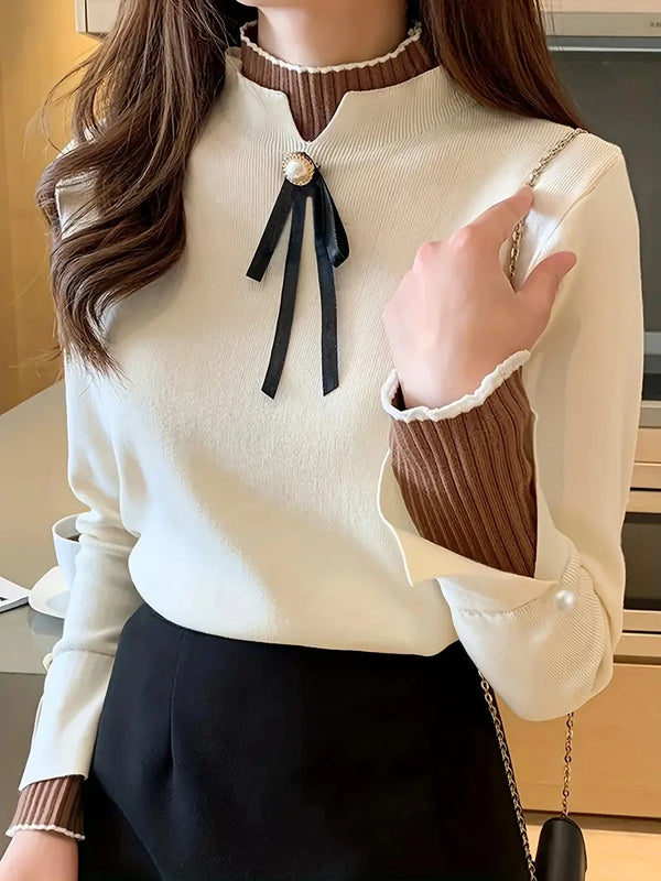 Levoire | Élégante Blouse Rippée Stratifiée Avec Nœud