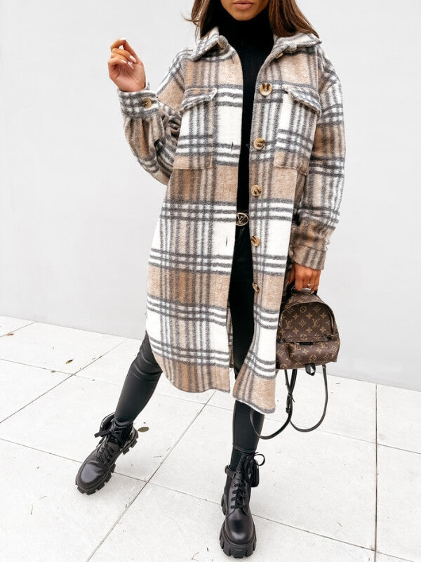 Levoire | Long Checkered Women'S Jacket Châtaignier clair