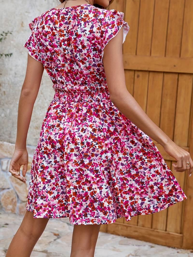 Levoire | Robe Avec Manches D'Ailes Et Décolleté En V Multicolore