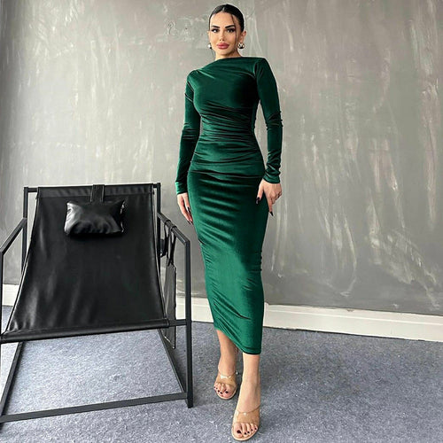 Levoire | Robe Midi En Velours Élégante Avec Manches Longues