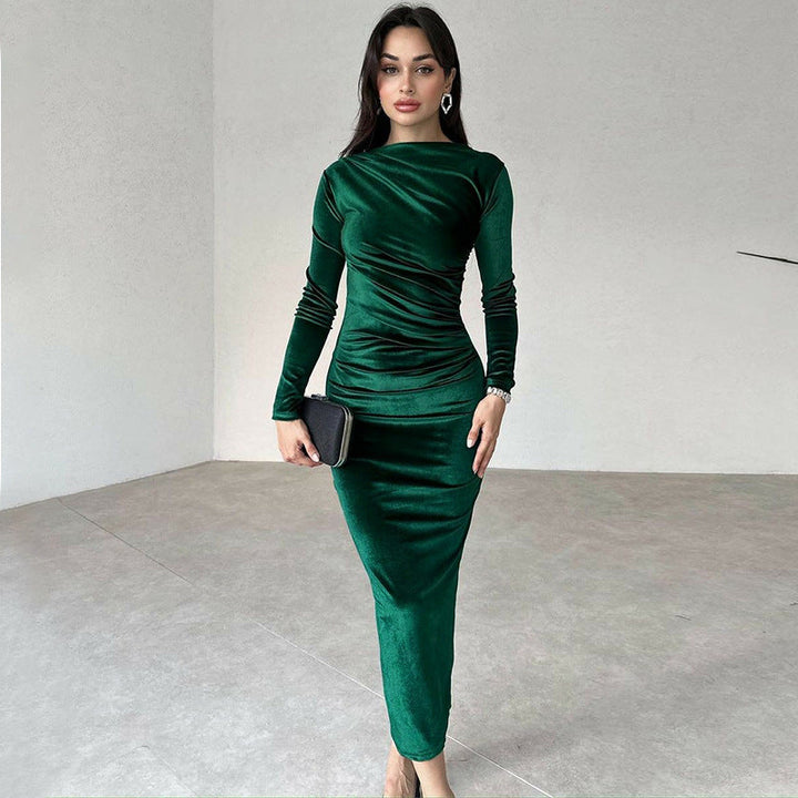 Levoire | Robe Midi En Velours Élégante Avec Manches Longues