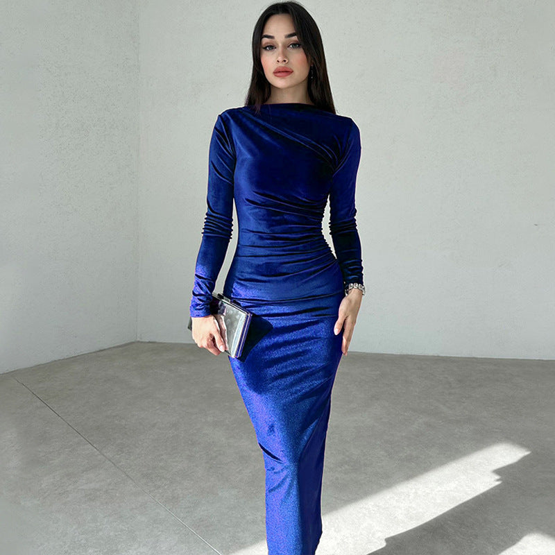 Levoire | Robe Midi En Velours Élégante Avec Manches Longues
