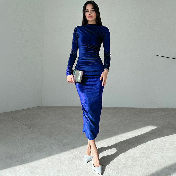 Levoire | Robe Midi En Velours Élégante Avec Manches Longues