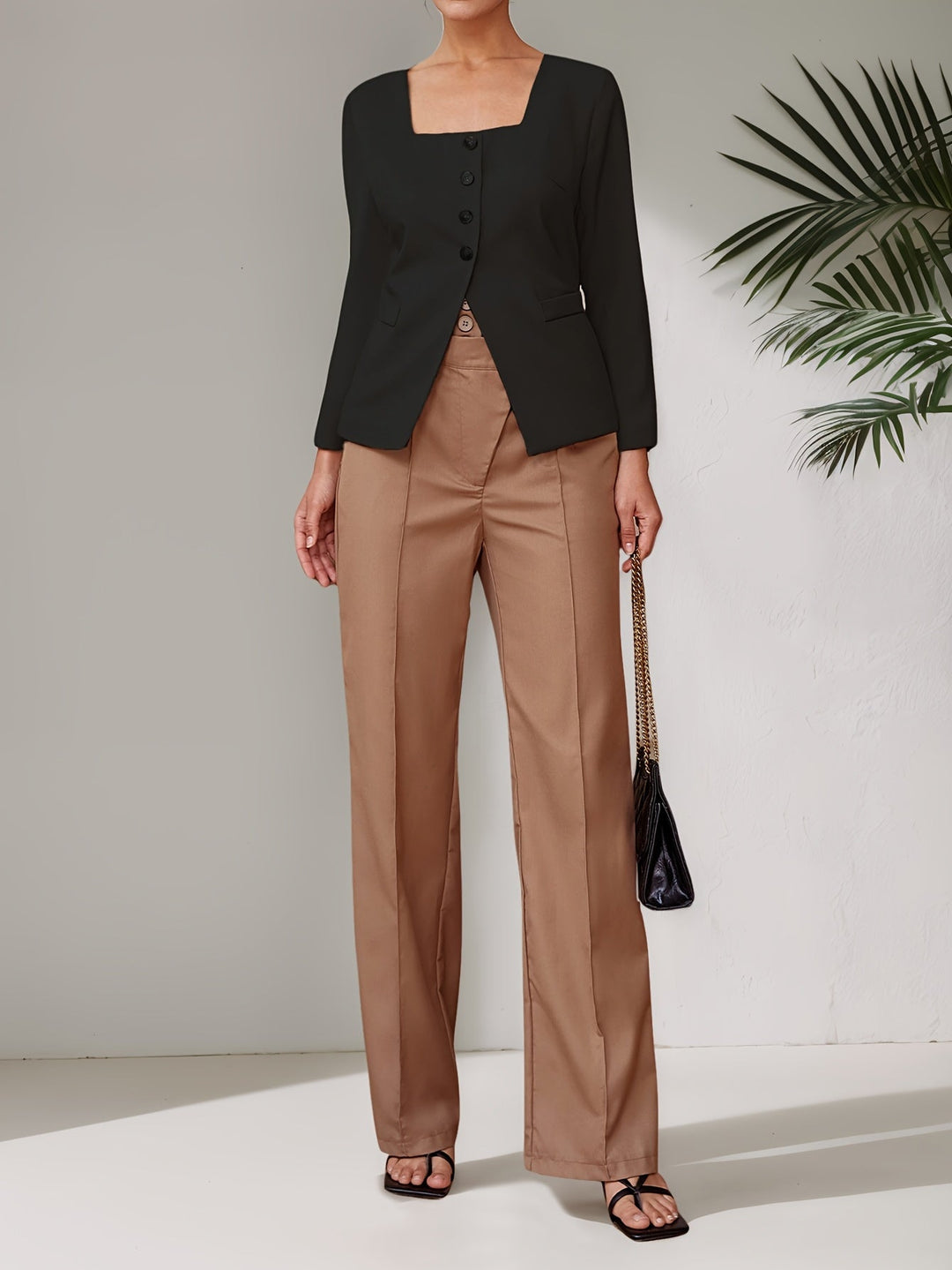 Levoire | Blazer Élégant Cintré Avec Encolure Carrée Noir