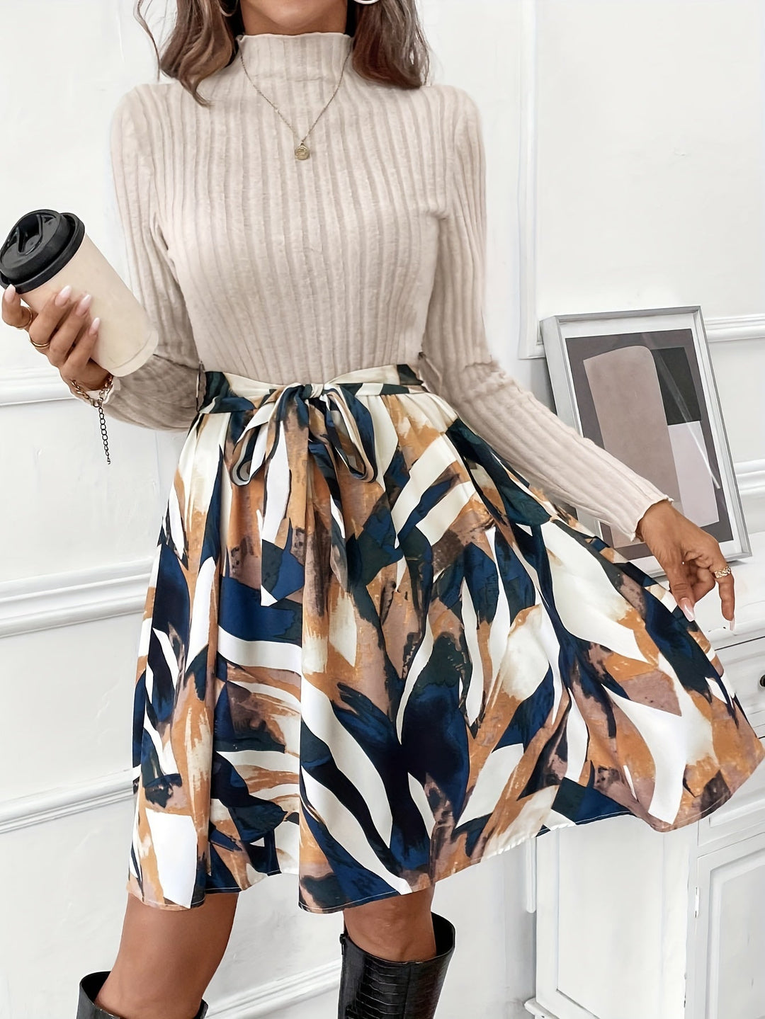 Levoire | Robe En Tricot Élégante Avec Impression Et Nœud
