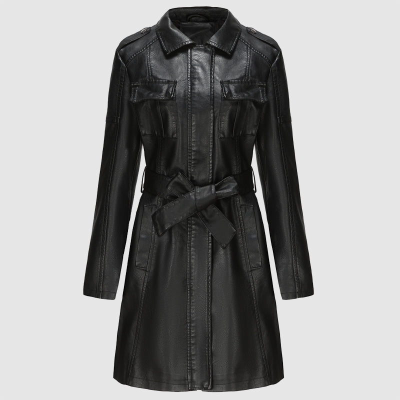 Levoire | Veste En Cuir Taille Moyenne Pour Femmes Avec Ceinture Noir