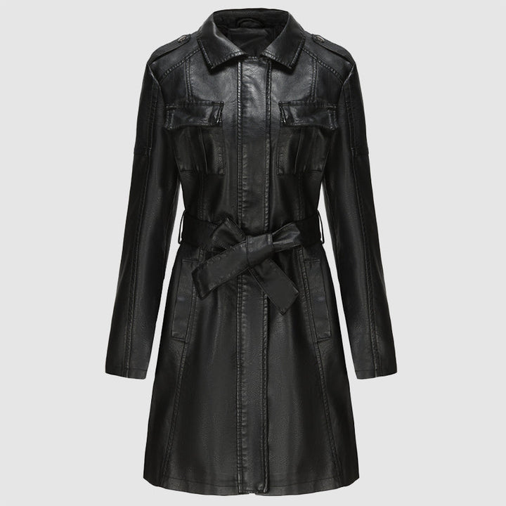 Levoire | Veste En Cuir Taille Moyenne Pour Femmes Avec Ceinture Noir