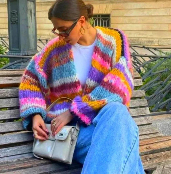 Levoire | Cardigan À Carreaux Avec Des Rayures Arc-En-Ciel Couleur de l'image B