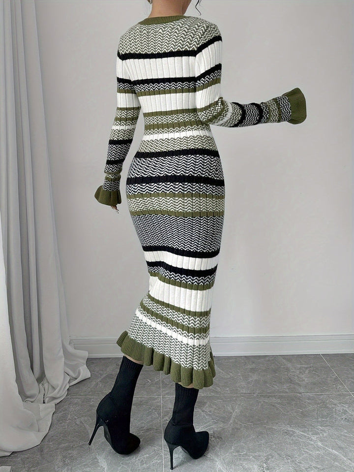 Levoire | Robe Midi En Tricot Rayée Avec Manches Longues