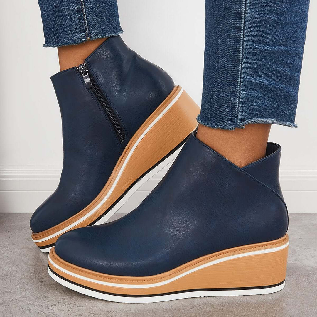 Levoire | Fermeture Éclair Plateforme Cales Bottes Pour Femmes Bleu