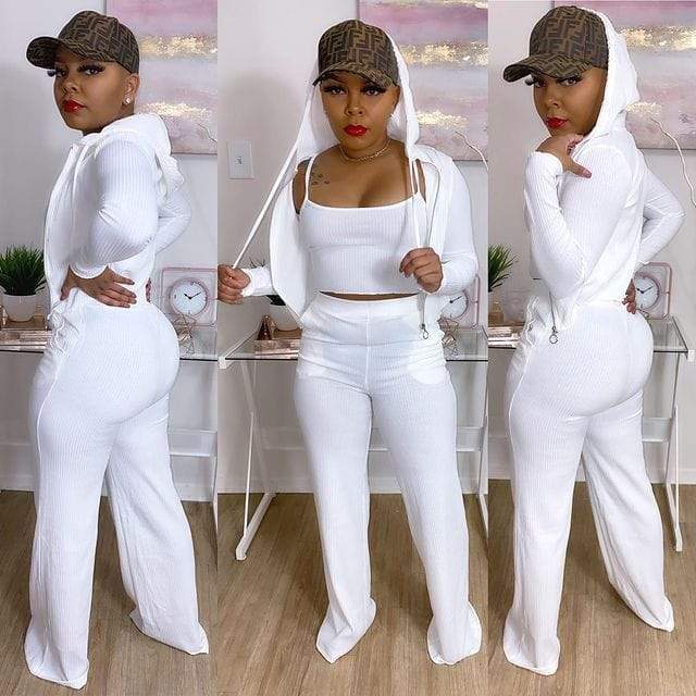 Levoire | trois pièces hoodie, top cami et pantalons BLANC
