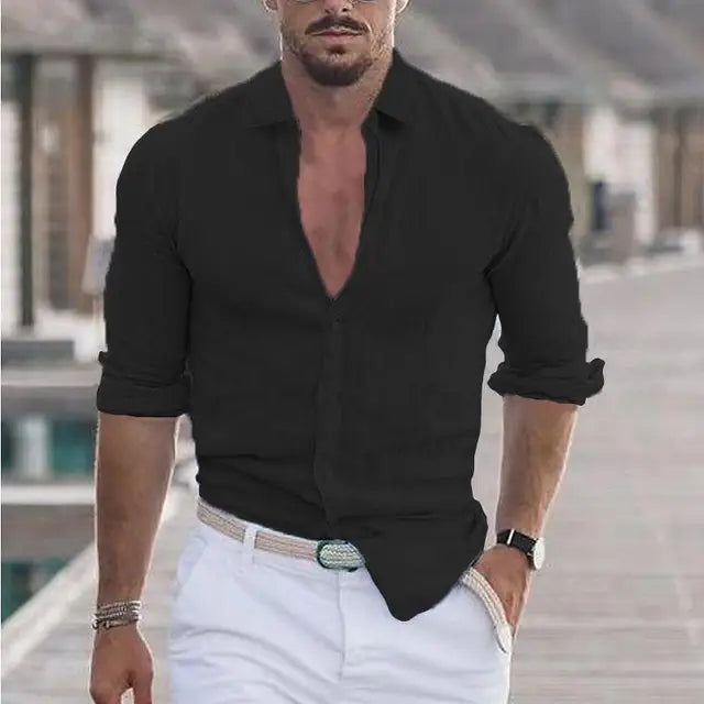 Levoire | Chemise En Lin Léger Pour Hommes Noir