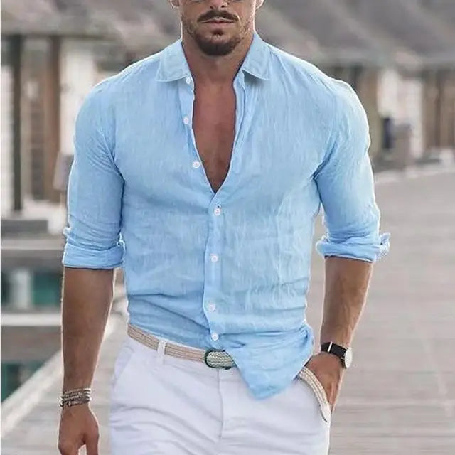 Levoire | Chemise En Lin Léger Pour Hommes Céleste Bleue