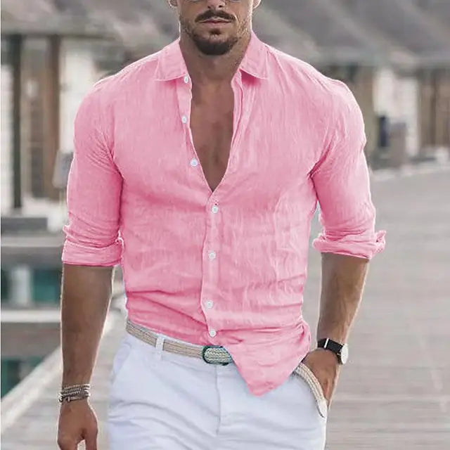 Levoire | Chemise En Lin Léger Pour Hommes Rosa